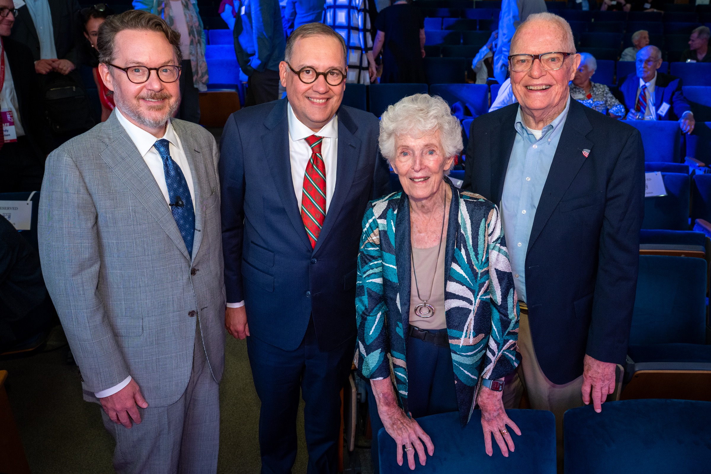 Andrew Reeves, Chancellor Andrew Martin, Barbara Frick, and Bob Frick at the launch of the Frick Initiatives