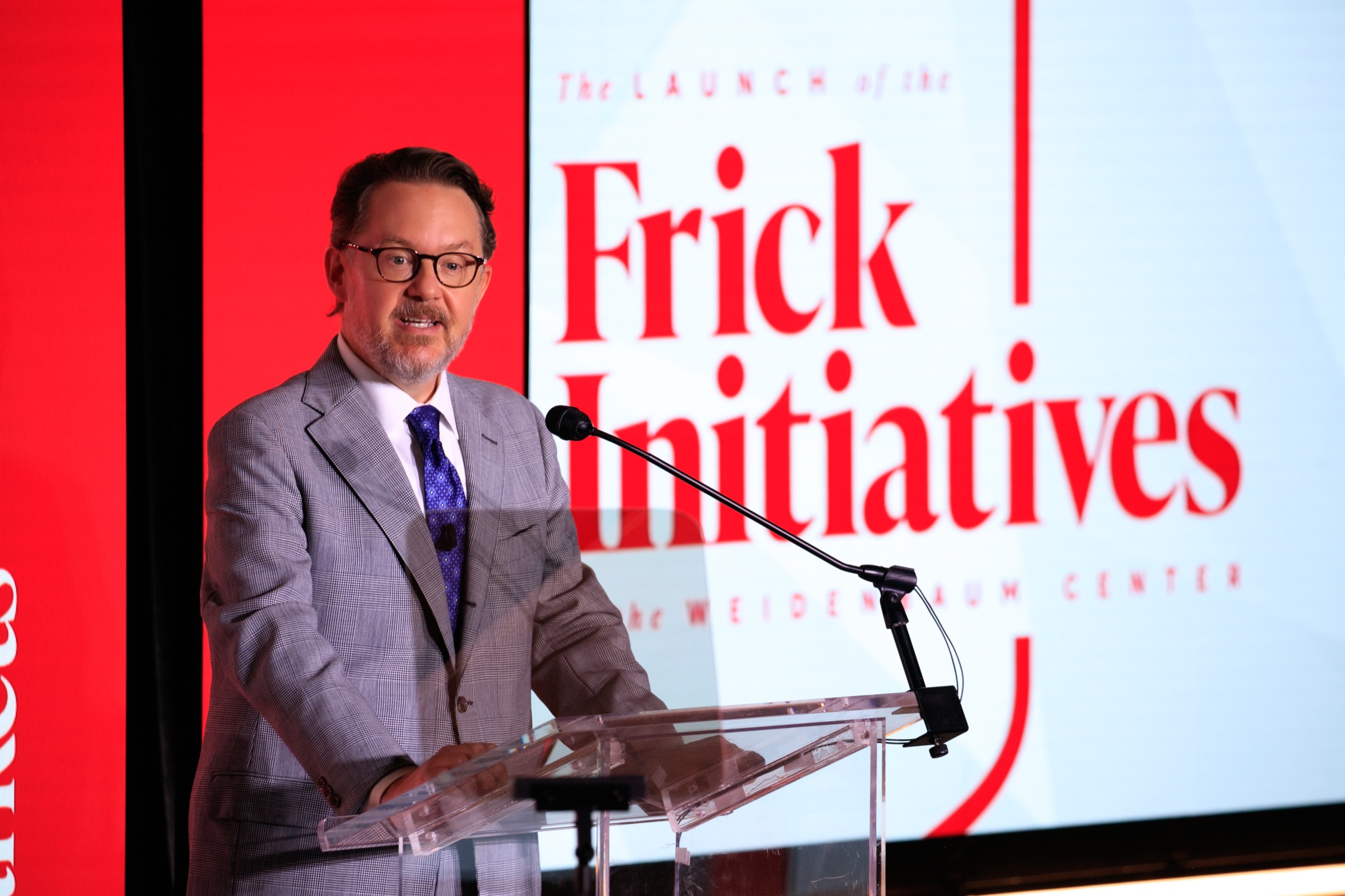 Andrew Reeves speaking at the launch of the Frick Initiatives