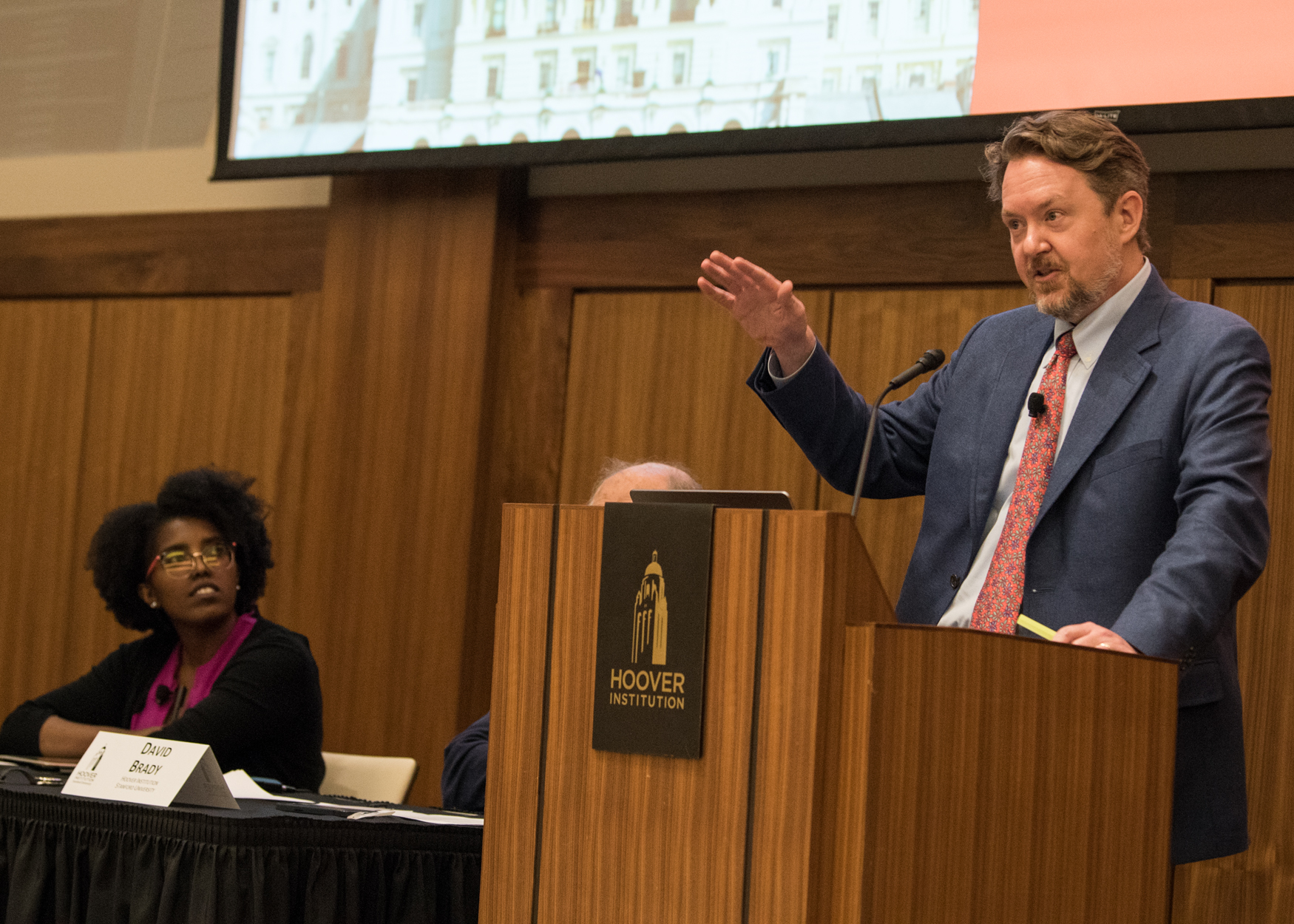 Andrew Reeves speaking at a Hoover Institution Research on American Institutions conference
