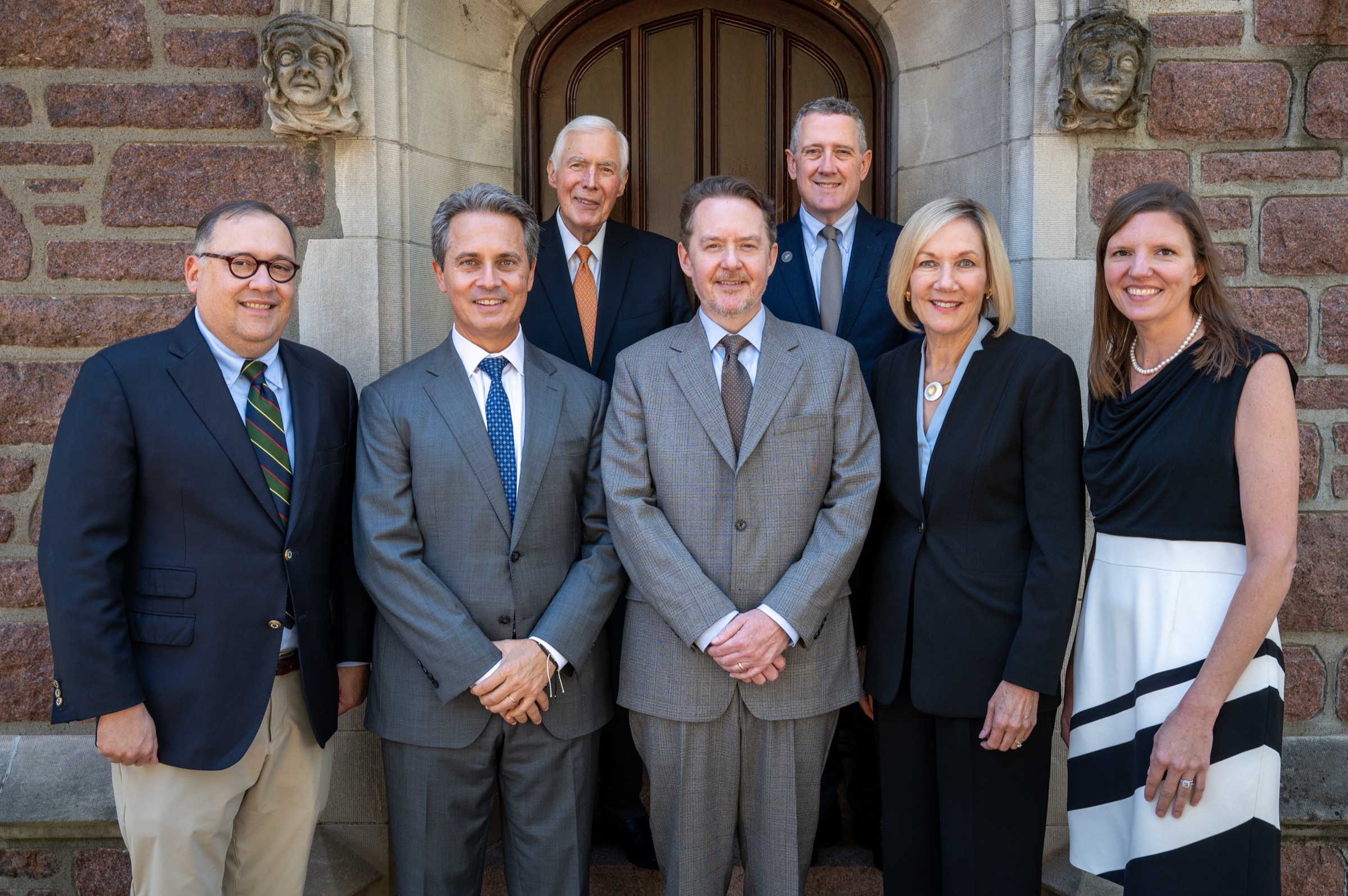 Andrew Martin, Alberto Musalem, Thomas Melzer, Andrew Reeves, James Bullard, Karen Branding, and Elizabeth Larson at a Weidenbaum Center Federal Reserve event